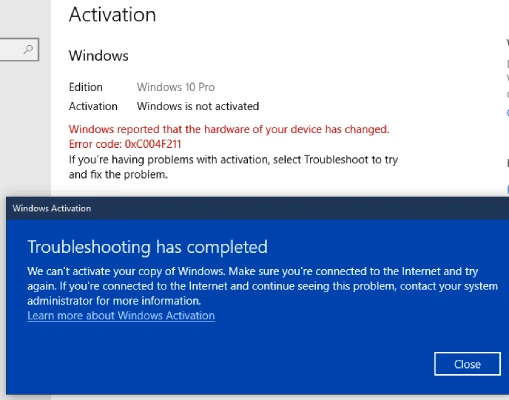 Windows Activation Error Due to Recent Hardware Changes